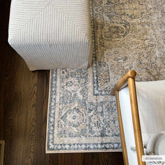 AriasWeave™ – Cream & Blue Washable Area Rug