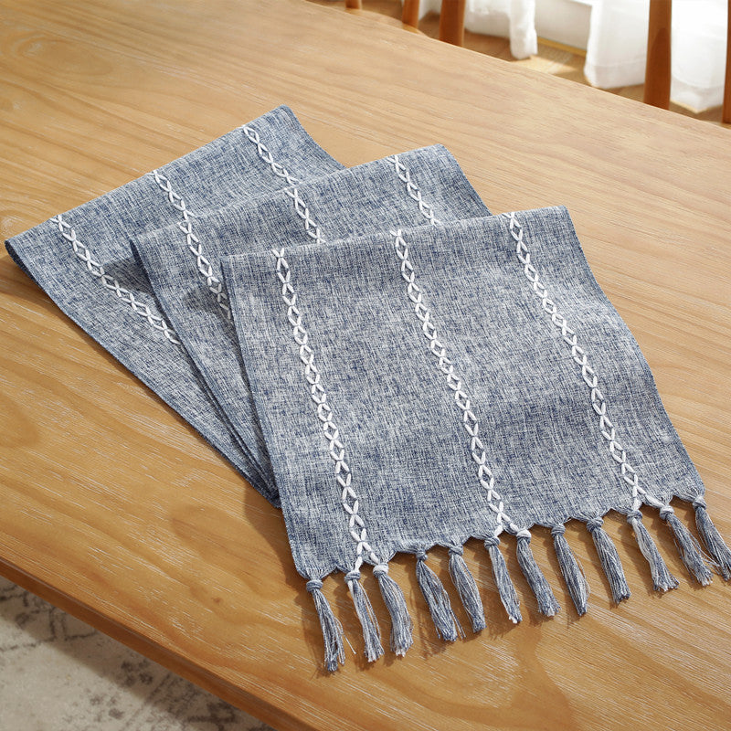 TasselWeave™ – Handwoven Striped Table Runner