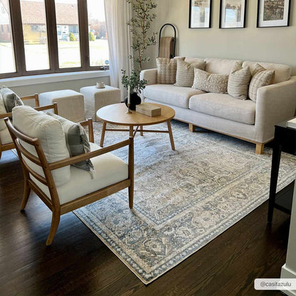 AriasWeave™ – Cream & Blue Washable Area Rug