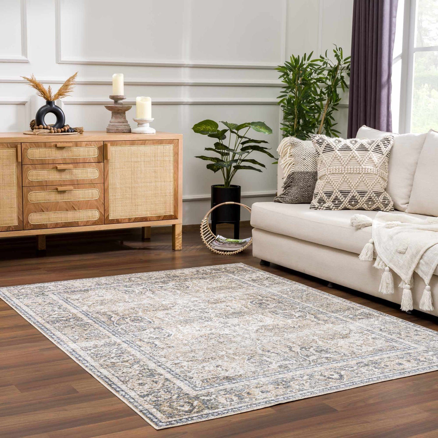AriasWeave™ – Cream & Blue Washable Area Rug