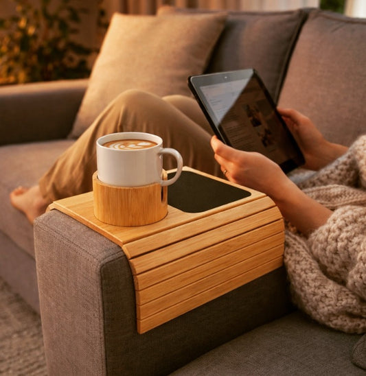 BambooSide™ – Minimalist Bamboo Sofa Tray