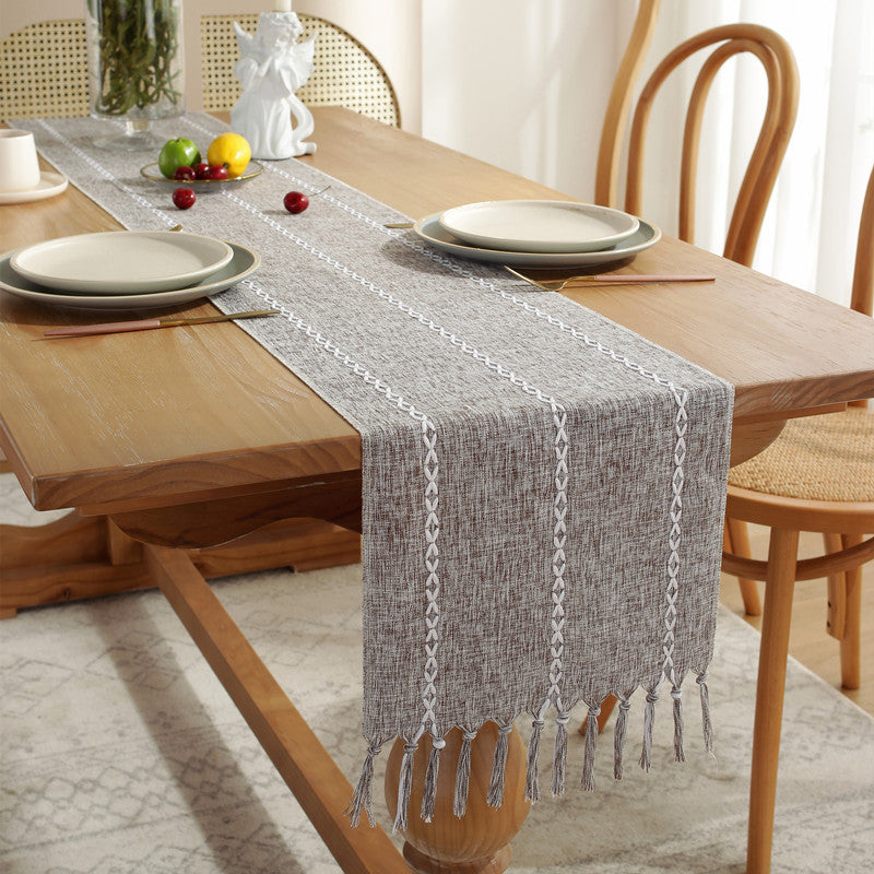 TasselWeave™ – Handwoven Striped Table Runner
