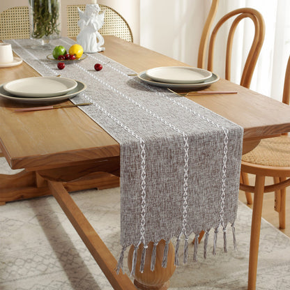 TasselWeave™ – Handwoven Striped Table Runner
