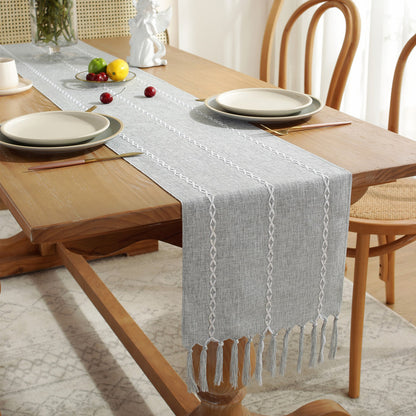 TasselWeave™ – Handwoven Striped Table Runner