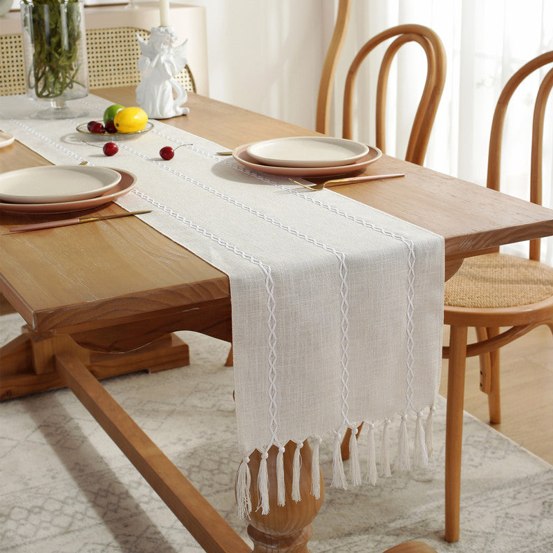TasselWeave™ – Handwoven Striped Table Runner