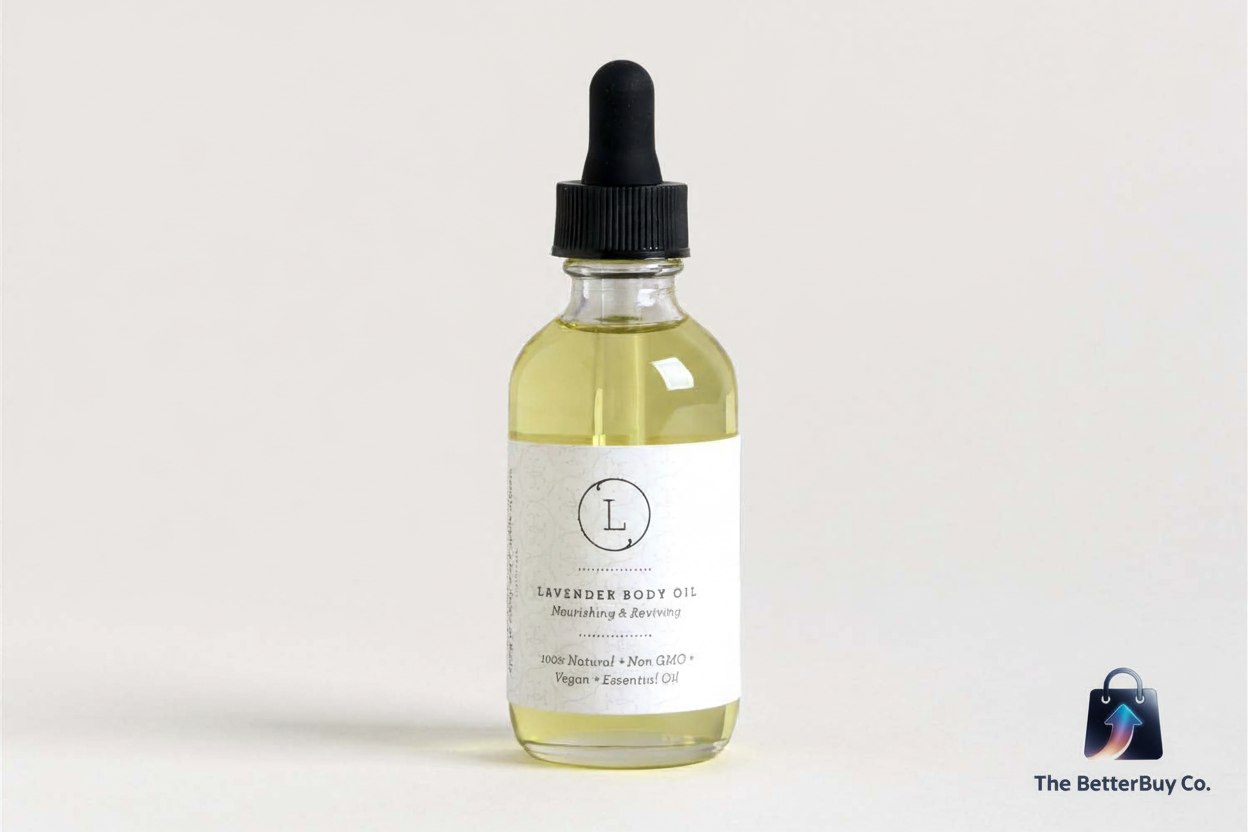 Lavender body oil with BetterBuy Co. watermark